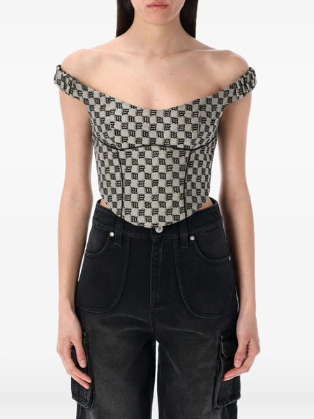  Misbhv Off-shoulder Logo-print Top - Black 