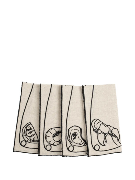  Misette Line-drawing Linen Napkins (set Of Four) - Brown 