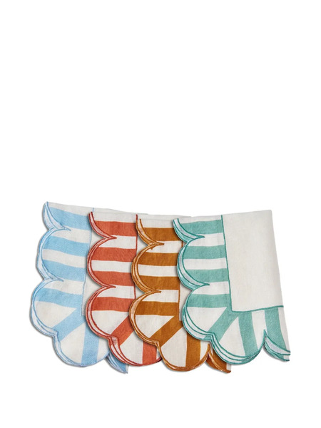  Misette Scalloped-edge Striped Napkins (set Of Four) - Neutrals 