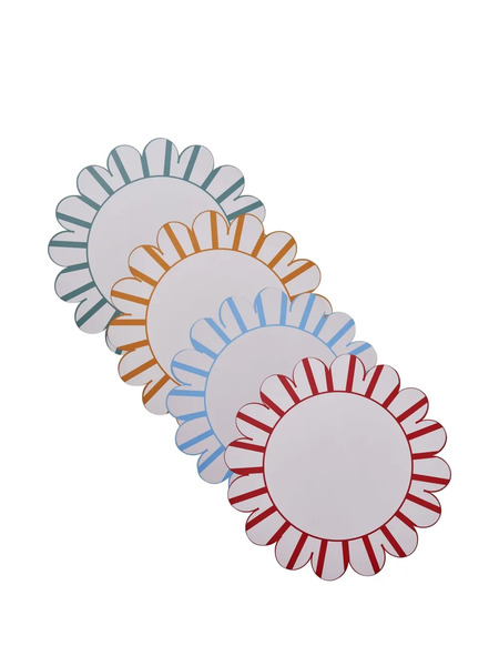  Misette Scalloped Stripe Placemats (set Of Four) - White 