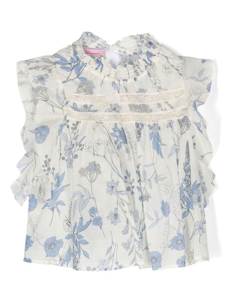  Miss Blumarine Floral-print Ruffled Blouse - Neutrals 