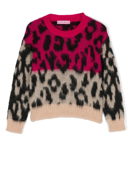  Miss Blumarine Leopard-print Crew-neck Jumper - Pink 