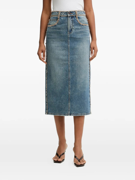  Miss Sixty Beaded-trim Denim Midi Skirt - Blue 