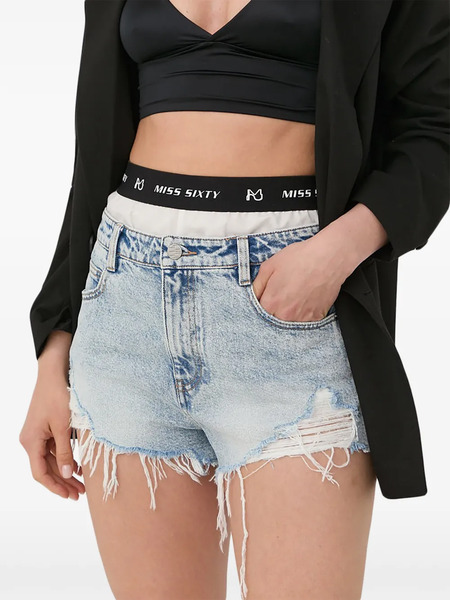  Miss Sixty Logo-band Frayed-hem Shorts - Blue 