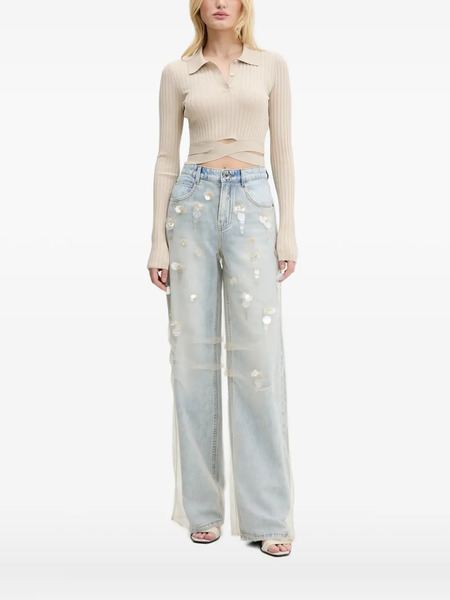  Miss Sixty Ribbed-knit Polo Top - Neutrals 