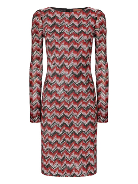  Missoni Chevron-pattern Long-sleeve Midi Dress - Red 