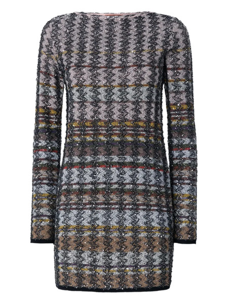  Missoni Embellished Houndstooth Mini Dress - Silver 