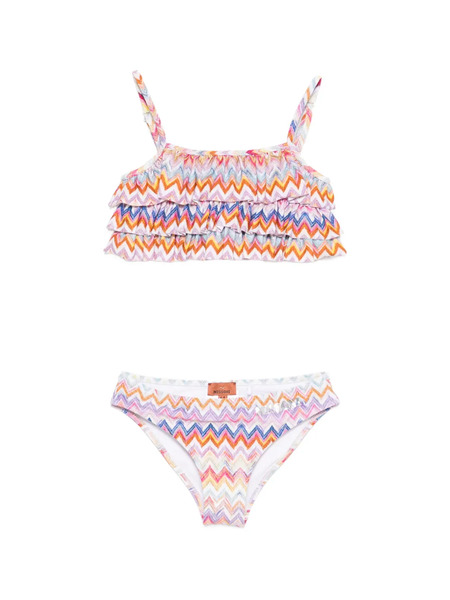  Missoni Kids Ruffled Chevron Bikini - White 