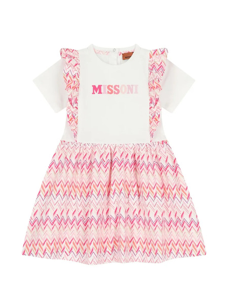  Missoni Kids Ruffled Zig-zag Pattern Dress - Pink 