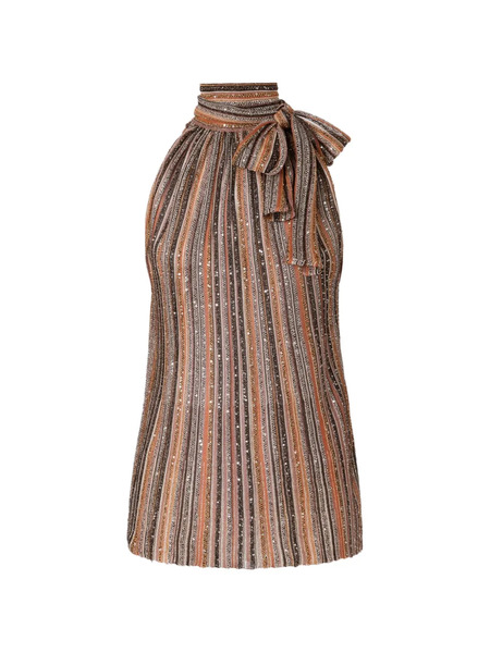  Missoni Striped Tie Neck Top - Brown 