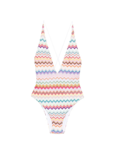  Missoni Zigzag-pattern Cross-back Swimsuit - White 