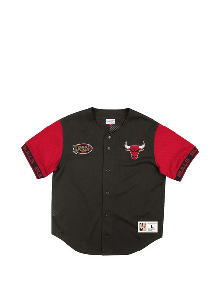 Mitchell & Ness X Nba Chicago Bulls Mesh Button-front Shirt - Black 