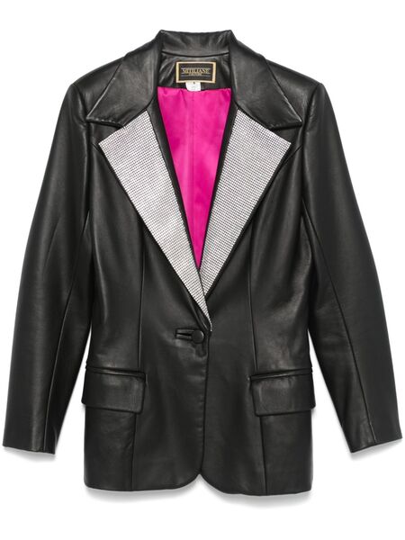  Mitiliane Couture Crystal-lapels Faux-leather Blazer - Black 