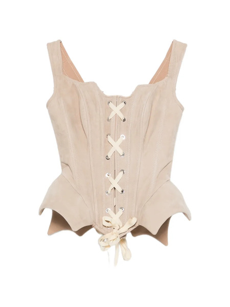  Mitiliane Couture Lace-up Suede Corset Top - Neutrals 