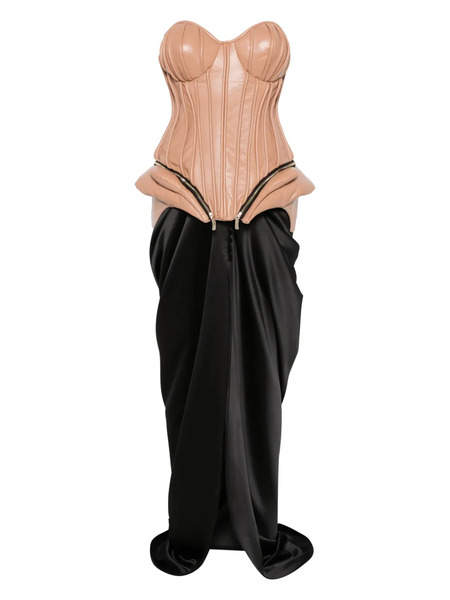  Mitiliane Couture Leather Corset And Maxi Skirt Set - Brown 