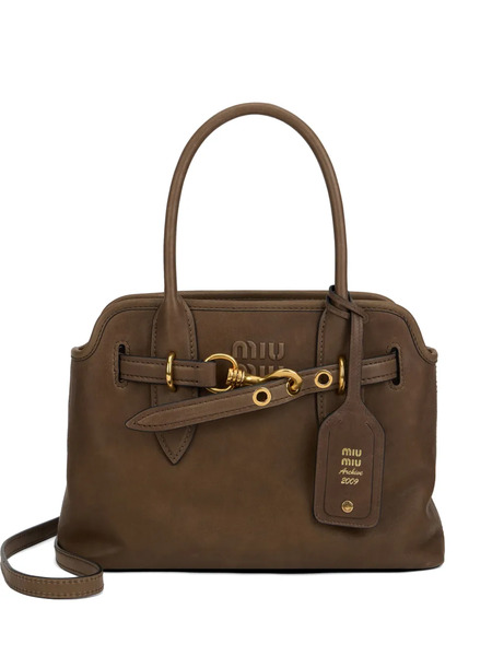 Miu Miu Adventure Logo Adjustable-strap Tote Bag - Brown 