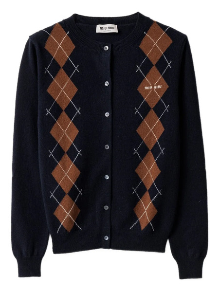  Miu Miu Argyle Intarsia-knit Cardigan - Blue 