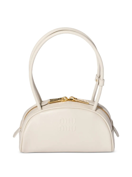  Miu Miu Beau Embossed-logo Shoulder Bag - Neutrals 