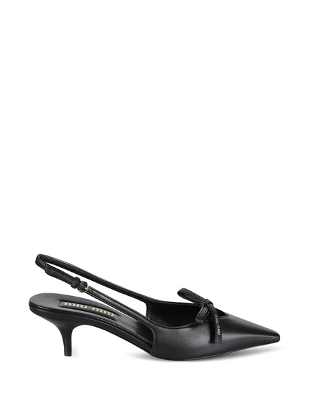  Miu Miu Bow Buckle Leather Slingback Pumps - Black 