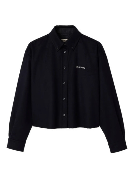  Miu Miu Boxy-fit Embroidered-logo Shirt - Blue 