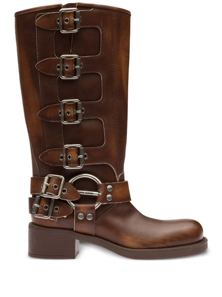  Miu Miu Buckle-detail Leather Boots - Brown 