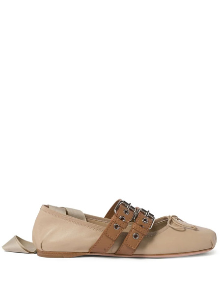  Miu Miu Buckled Ballet Pumps - Neutrals 