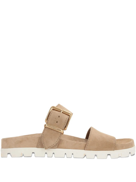  Miu Miu Buckled-strap Suede Sandals - Neutrals 
