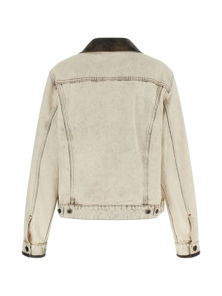  Miu Miu Button-up Collared Logo Jacket - Grey 