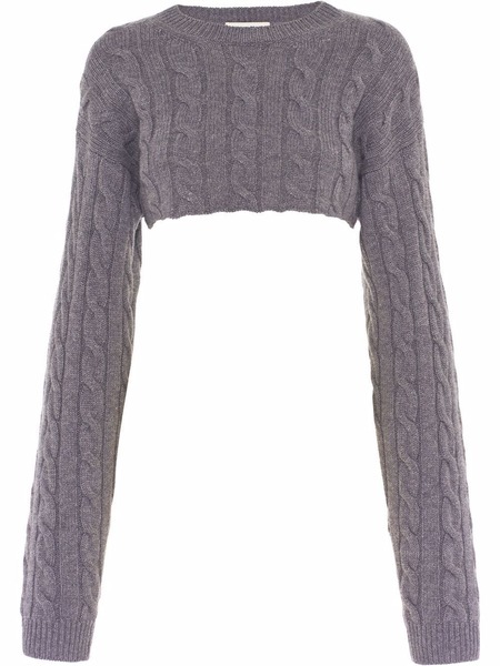  Miu Miu Cable Knit Cropped Cashmere Jumper - Grey 