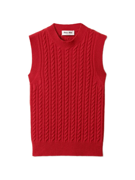  Miu Miu Cable-knit Logo Vest - Red 