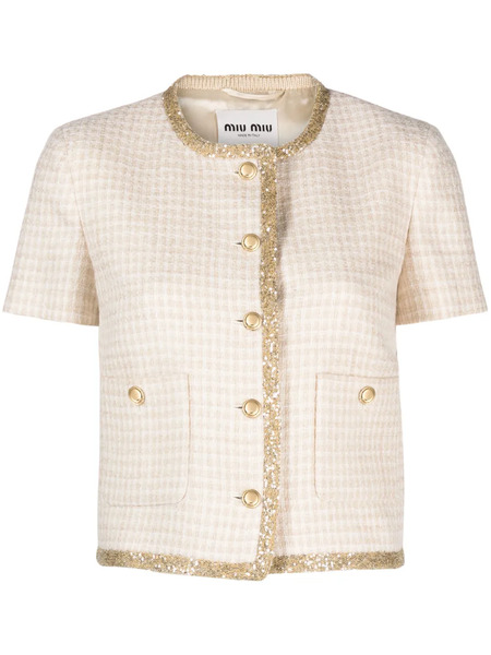  Miu Miu Check-pattern Tweed Jacket - Neutrals 