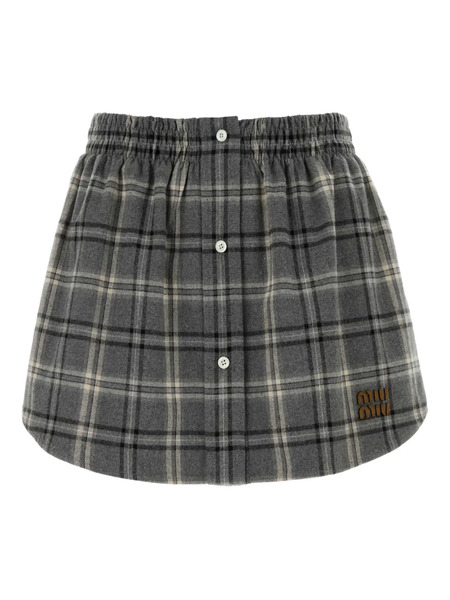 Miu Miu Checked A-line Skirt - Grey 