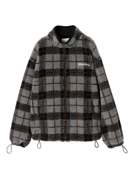  Miu Miu Checked-pattern Teddy-fleece Jacket - Grey 