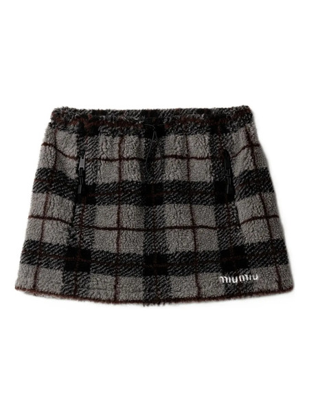  Miu Miu Checked-pattern Toggle Mini Skirt - Grey 
