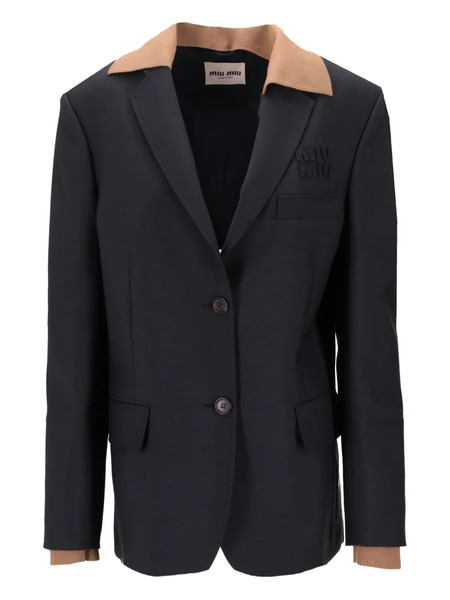  Miu Miu Contrast-collar Single-breasted Blazer - Black 