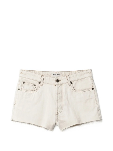  Miu Miu Contrasting-stitching Denim Shorts - White 