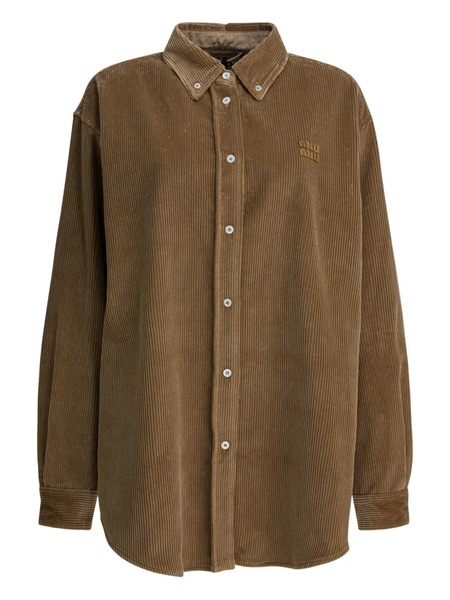  Miu Miu Corduroy Elbow Patch Shirt - Brown 