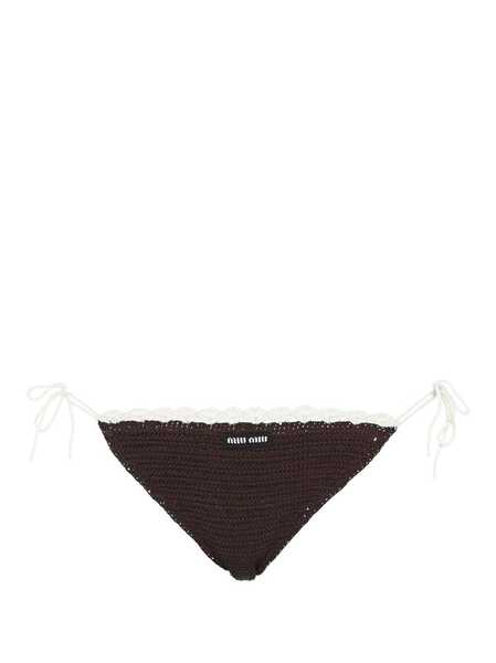  Miu Miu Crochet-knit Embroidered-logo Bikini Bottoms - Black 
