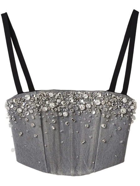  Miu Miu Crystal-embellished Denim Cropped Top - Grey 