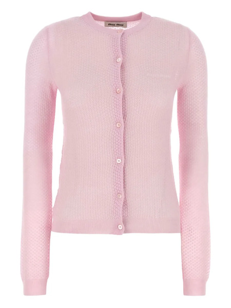 Miu Miu Dotted Knit Cardigan - Pink 