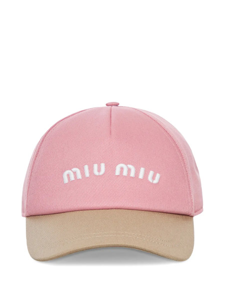  Miu Miu Drill Two-tone Logo Baseball Cap - Pink 