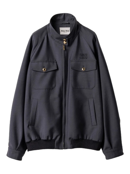  Miu Miu Embroidered-logo Blouson Jacket - Grey 