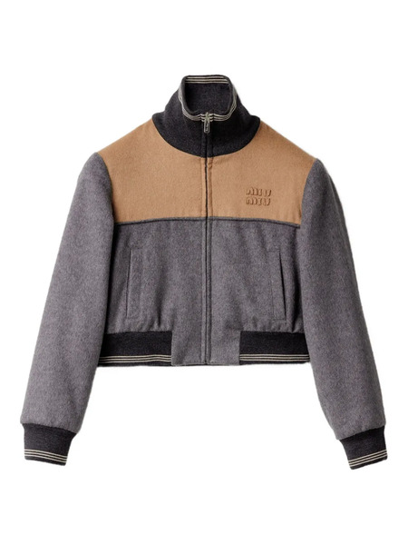  Miu Miu Embroidered-logo Wool Jacket - Grey 