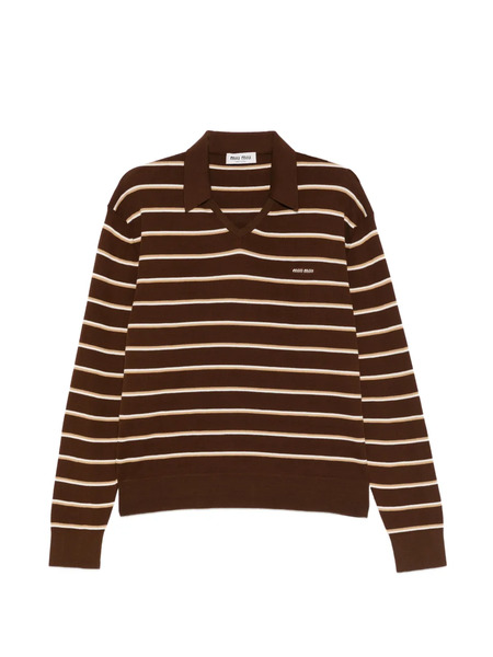  Miu Miu Embroidered Stretch Cotton Blend Polo Shirt - Brown 
