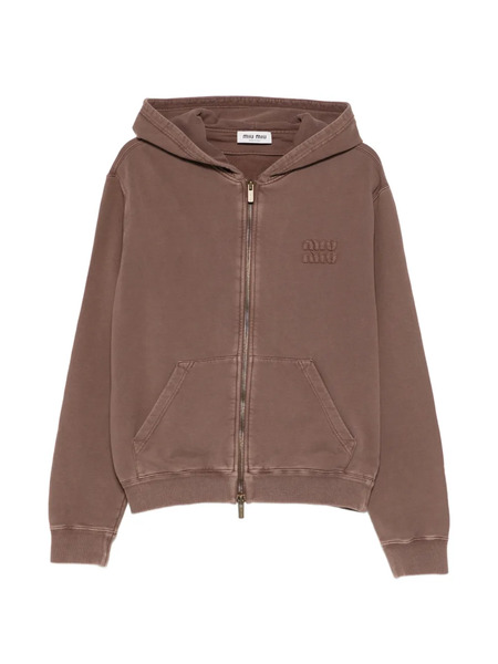  Miu Miu Embroidered Zip Hoodie - Brown 