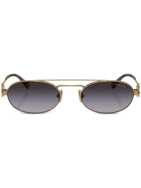  Miu Miu Eyewear Logo-lettering Oval-frame Sunglasses - Gold 