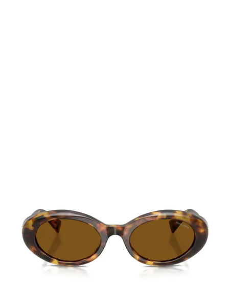  Miu Miu Eyewear Logo Oval-frame Sunglasses - Brown 
