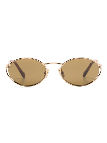  Miu Miu Eyewear Logo Round-frame Sunglasses - Gold 