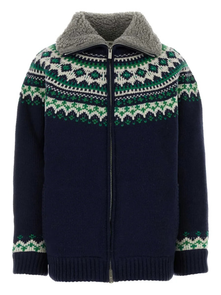  Miu Miu Fair-isle Pattern Wool Cardigan - Blue 