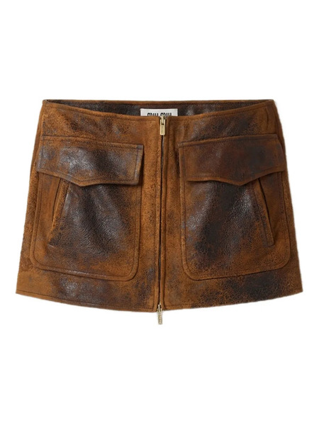  Miu Miu Flap-pocket Mini Skirt - Brown 